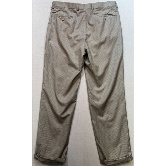 Ari8to Eighteen Mens Wool Pleated Dress Pants Cuffed Hem Sz 36 Beige Houndstooth - Picture 2 of 11
